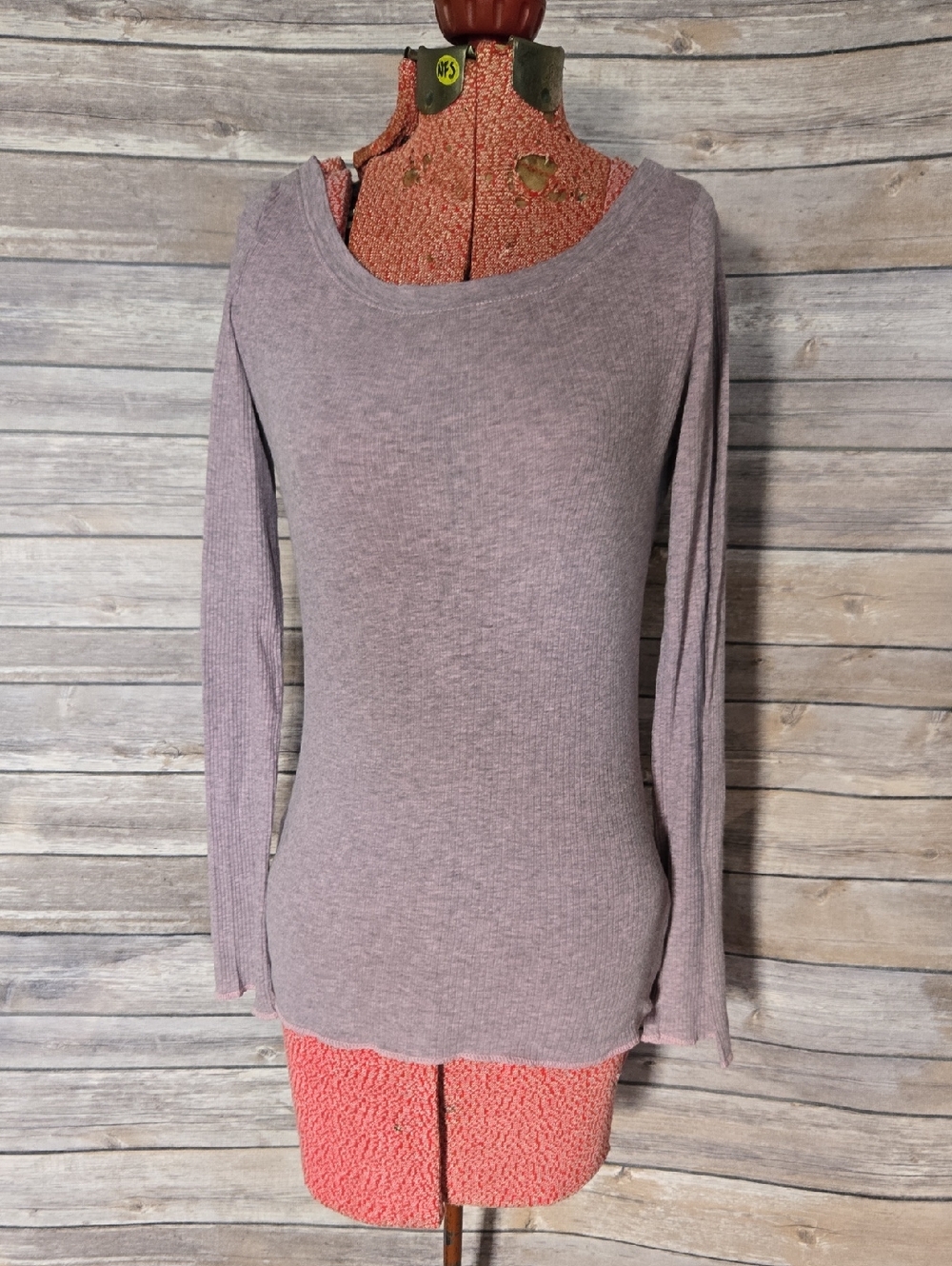 Michael Stars Light Mauve Ribbed Long Sleeve Top